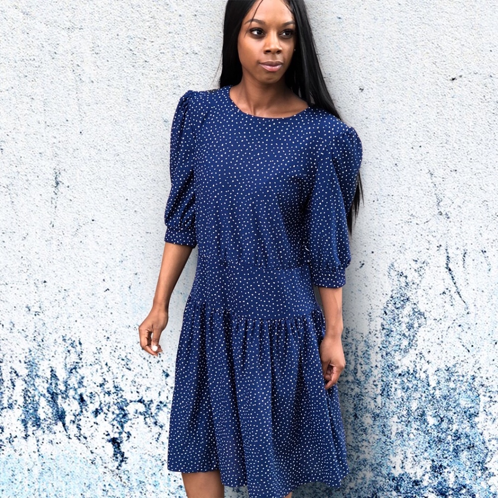 Vintage 1980's Navy and White Speckled Dress